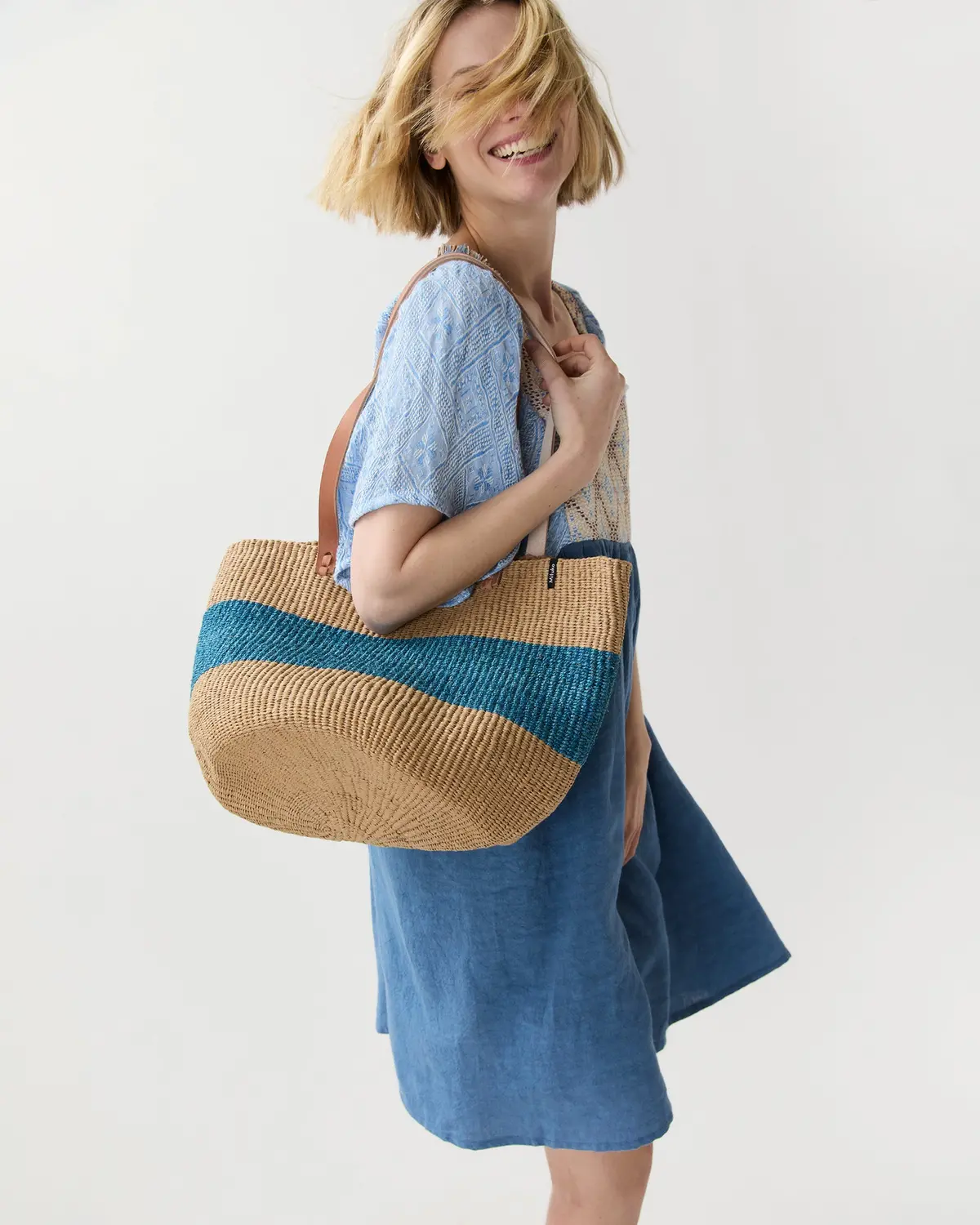 Majani Shopper Basket In One Thick Blue Stripe 1