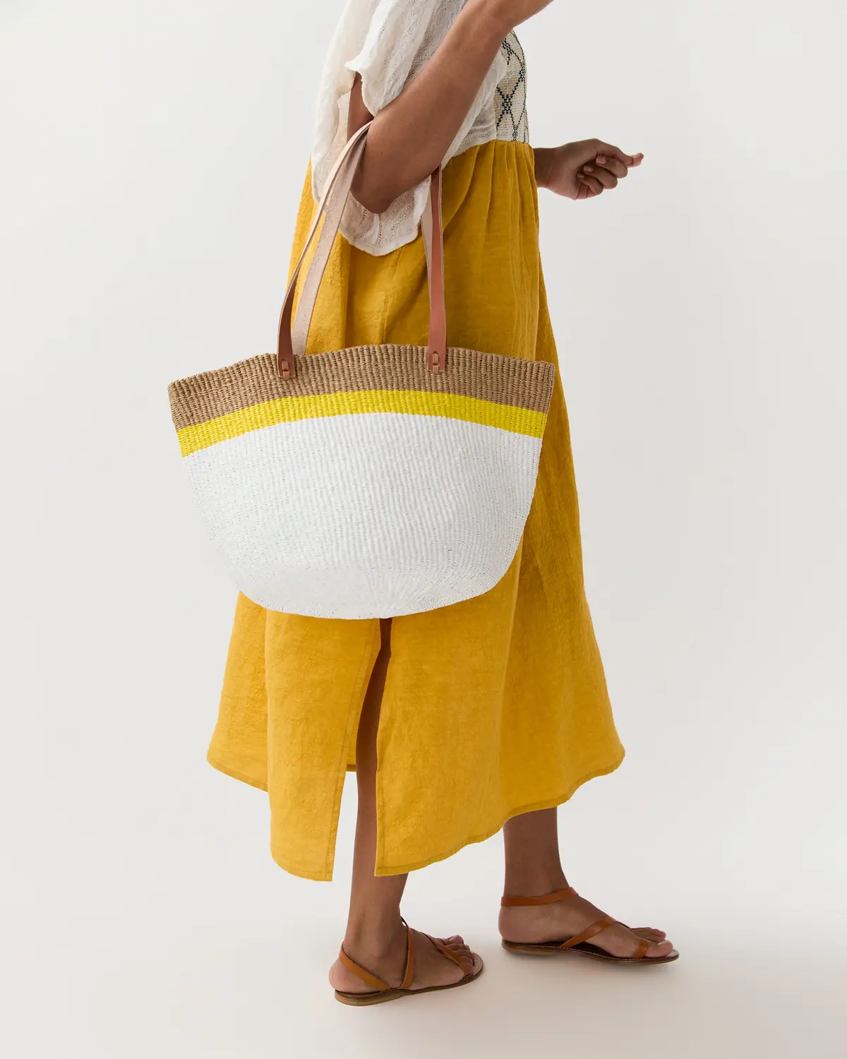 Kiondo Shopper Basket In Top Yellow Stripe 1