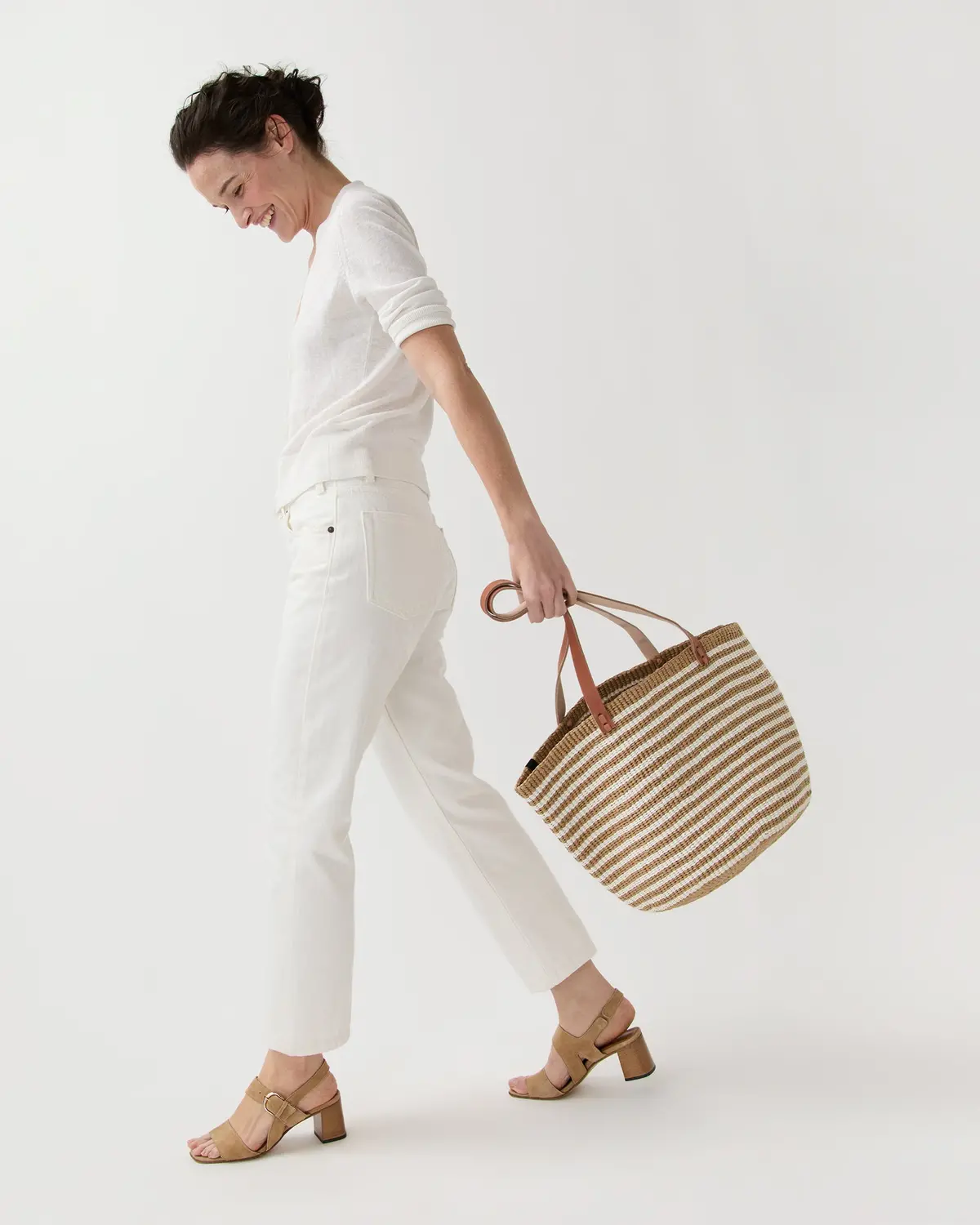 Kiondo Shopper Basket In Thin Brown Stripes 1