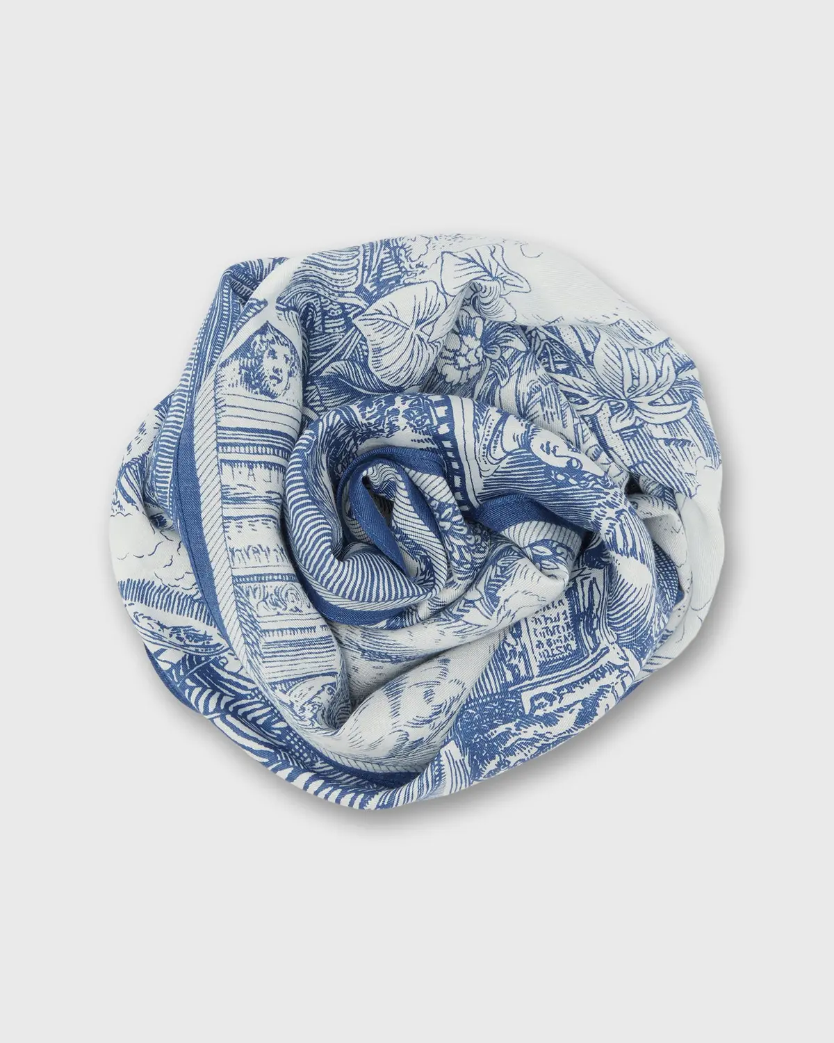 Piranesi Square Scarf In Blue Cotton Silk 1