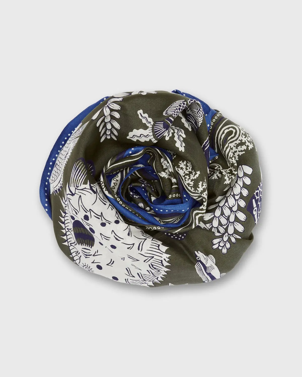 Neptune Square Scarf In Khaki Cotton Silk 1