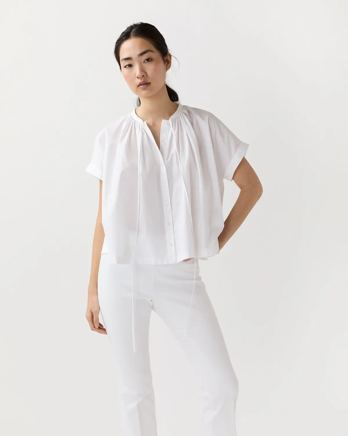 Tie-Neck Shirt In White 1