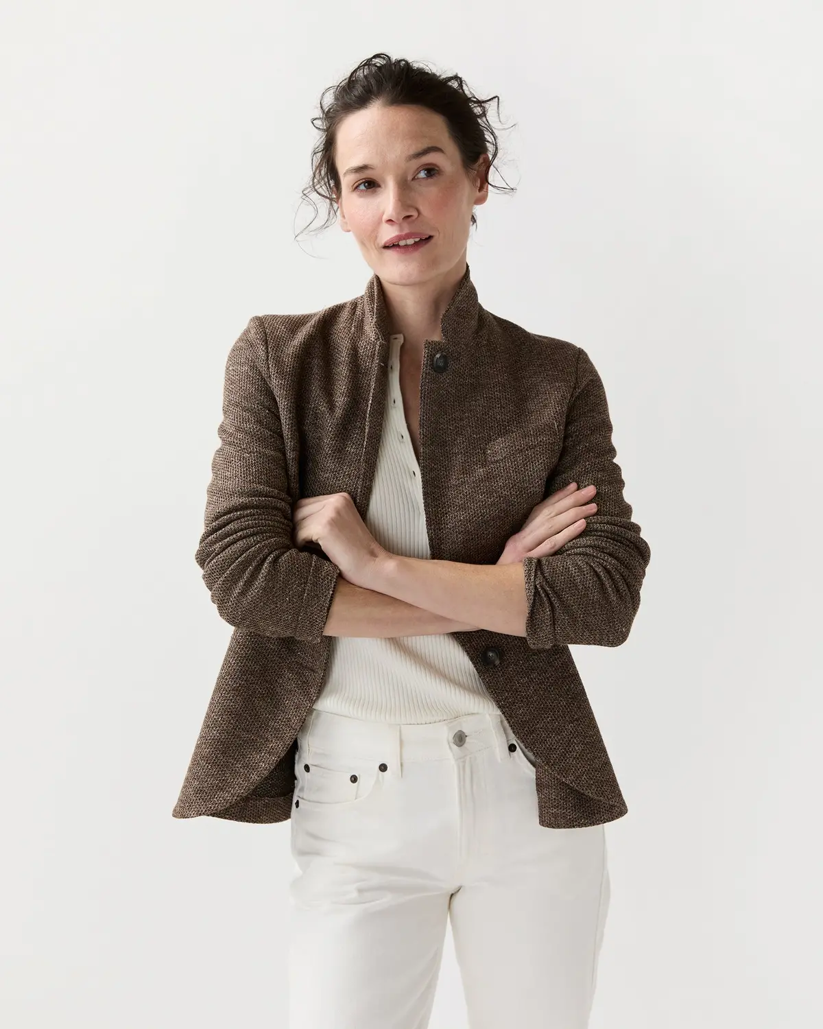Stand Up Collar Blazer In Brown 1