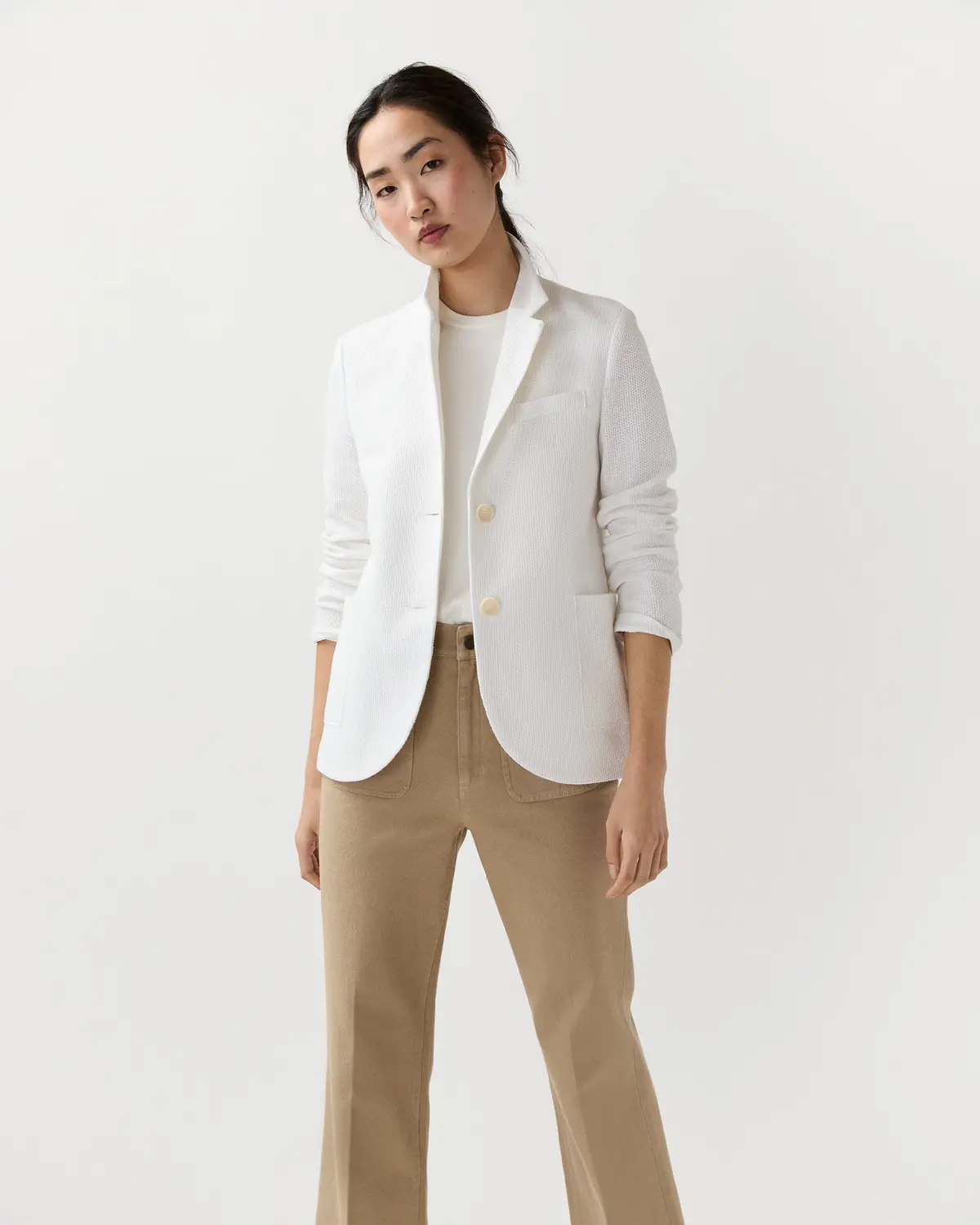 Stand Up Collar Blazer In Off White 1