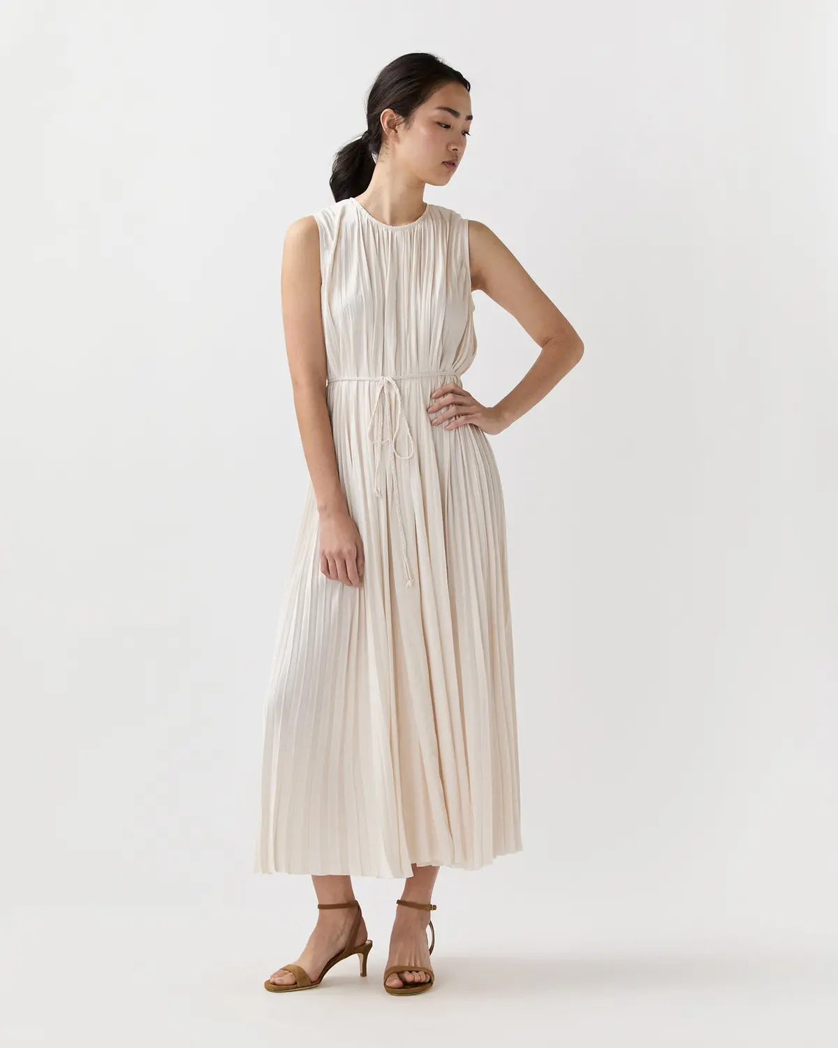 Fianna Pleated Midi Dress In Cowrie 1
