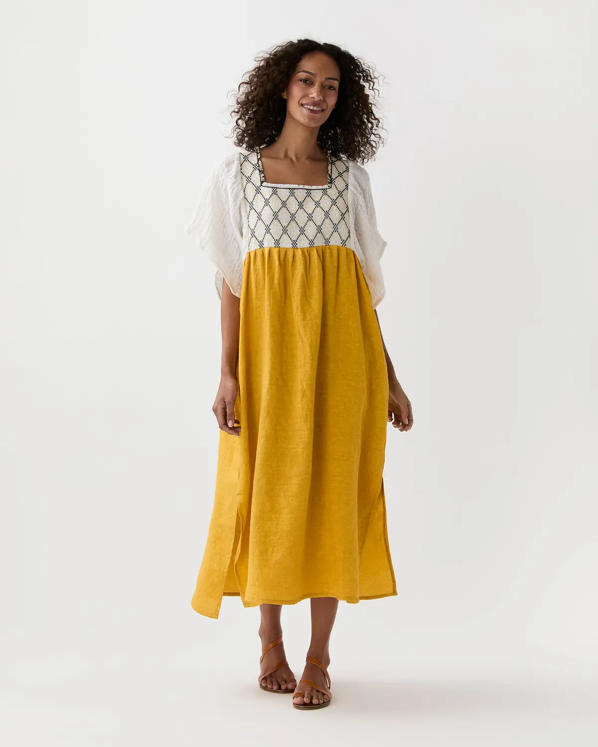 Laura Long Dress In Ocra 1