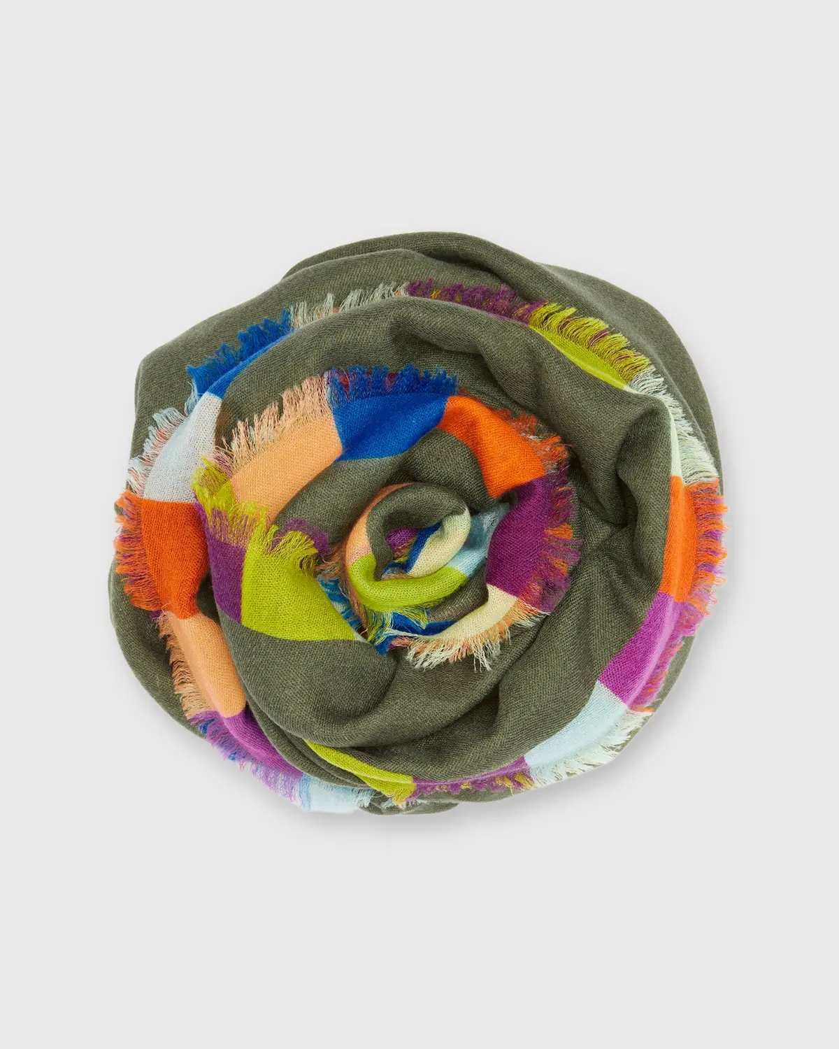 Cashmere Square Scarf In Olive/Multi 1
