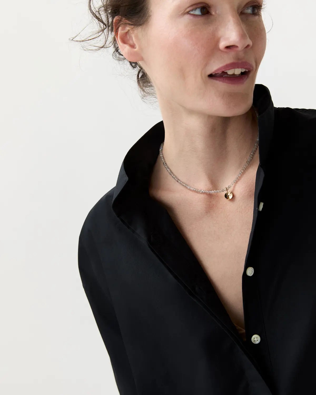 Shark Vertebrae Pendant Necklace In Vermeil/Grey 1
