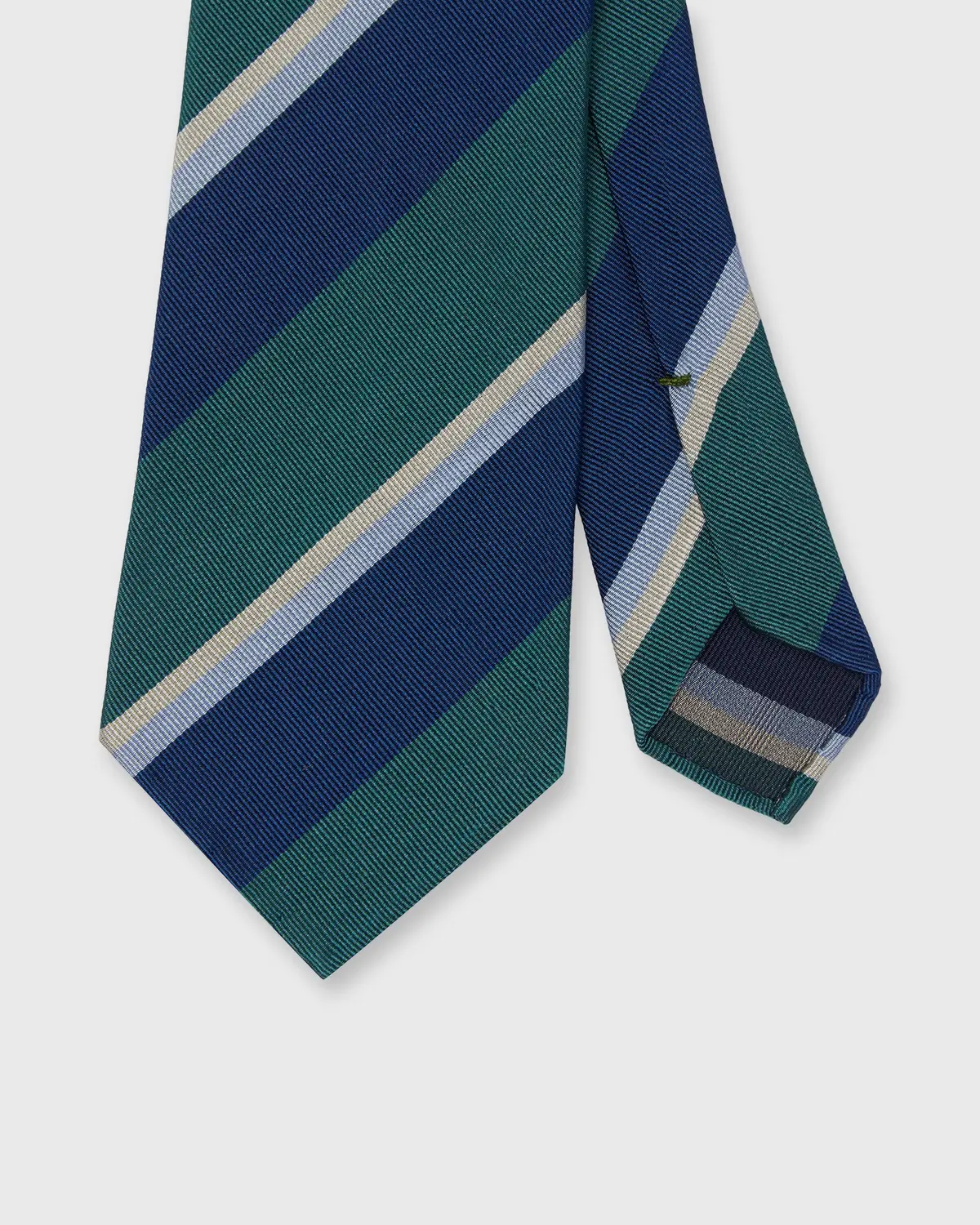 Silk Woven Tie In Navy/Sky/River Multi Stripe 1