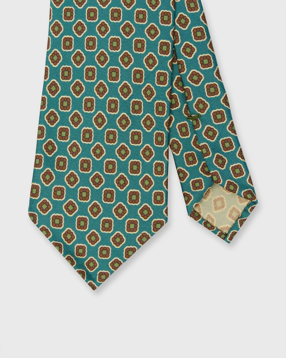 Silk Print Tie In Delph/Green/Merlot Foulard 1