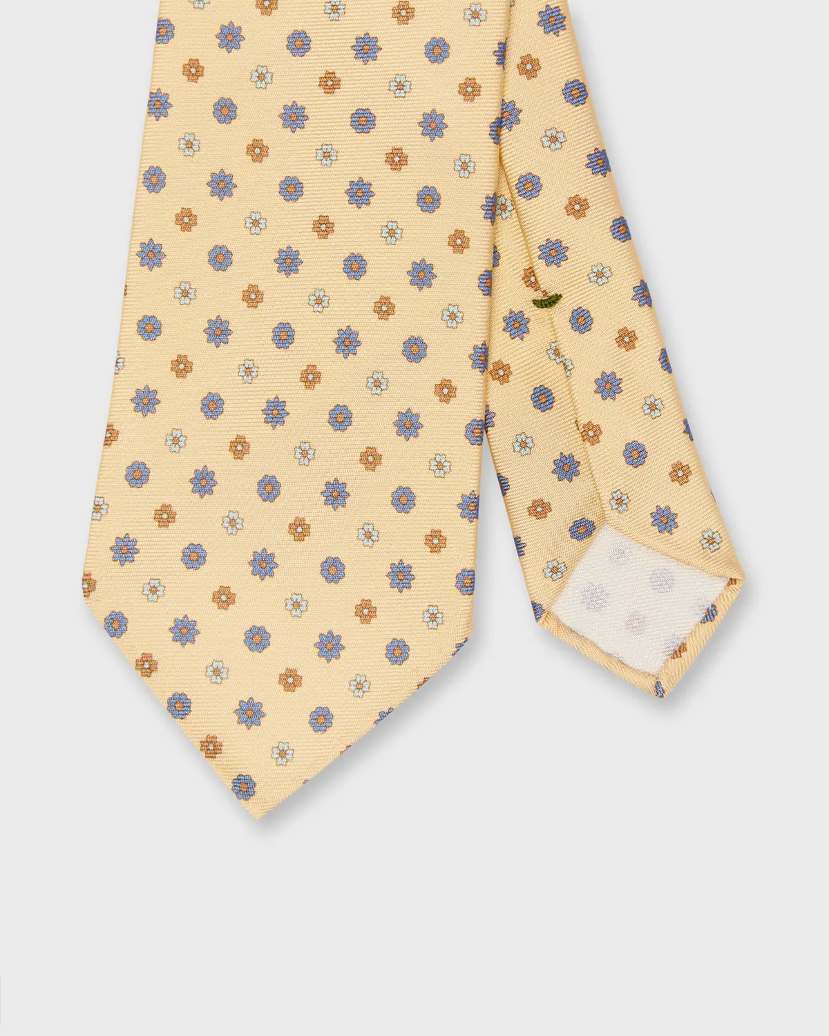 Silk Print Tie In Buttercream/Sky/Tan Flower 1