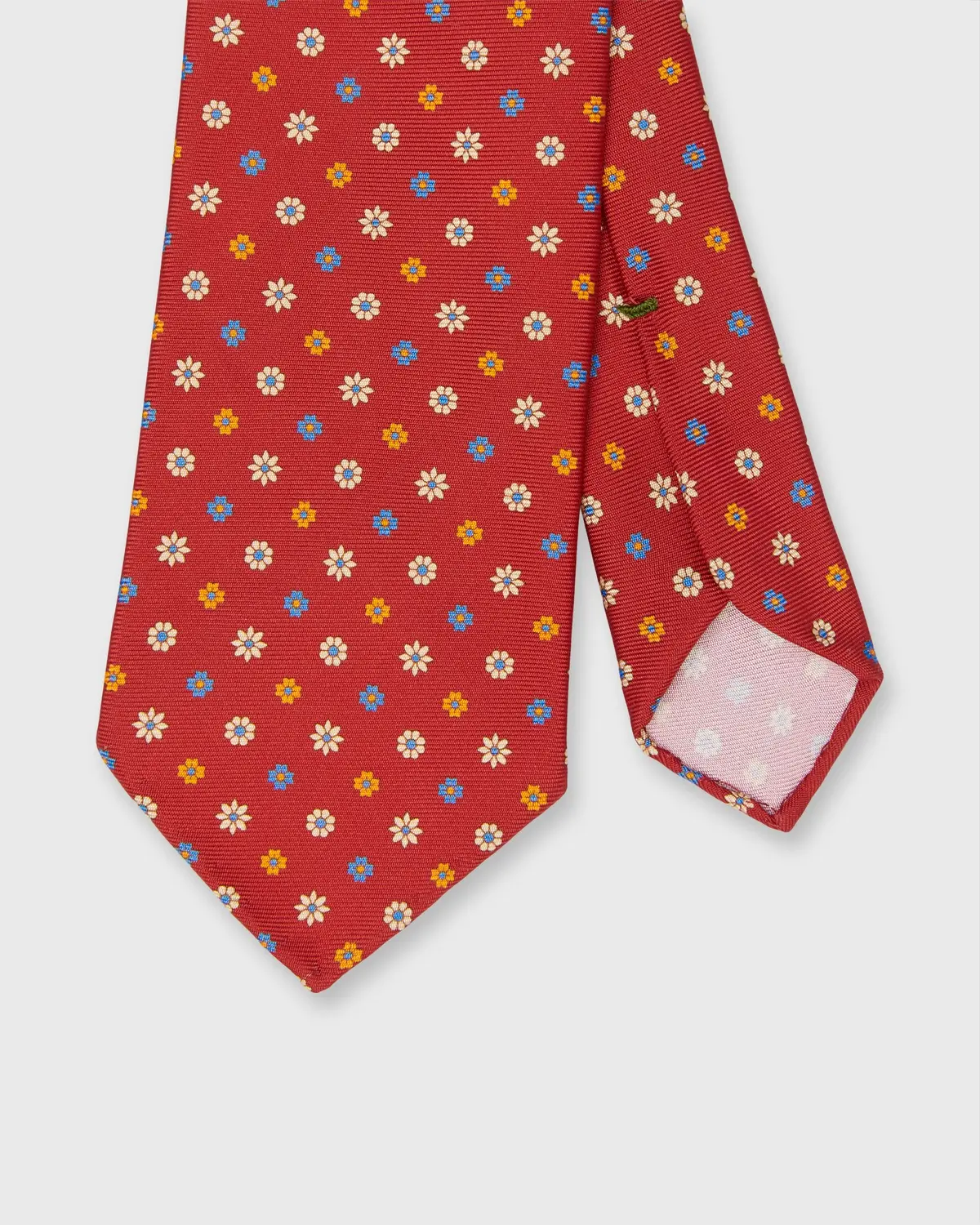 Silk Print Tie In Tomato/Sky/Buttercream Flower 1