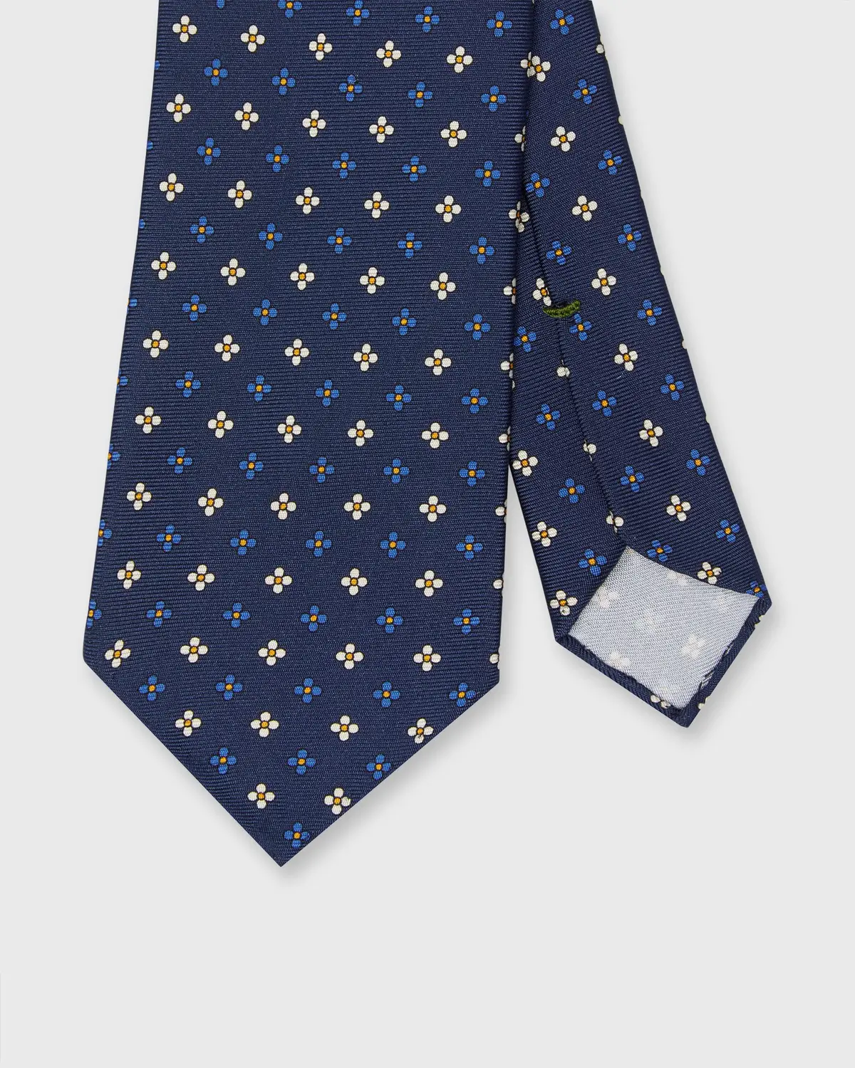 Silk Print Tie In Navy/Royal/Buttercream Flower 1