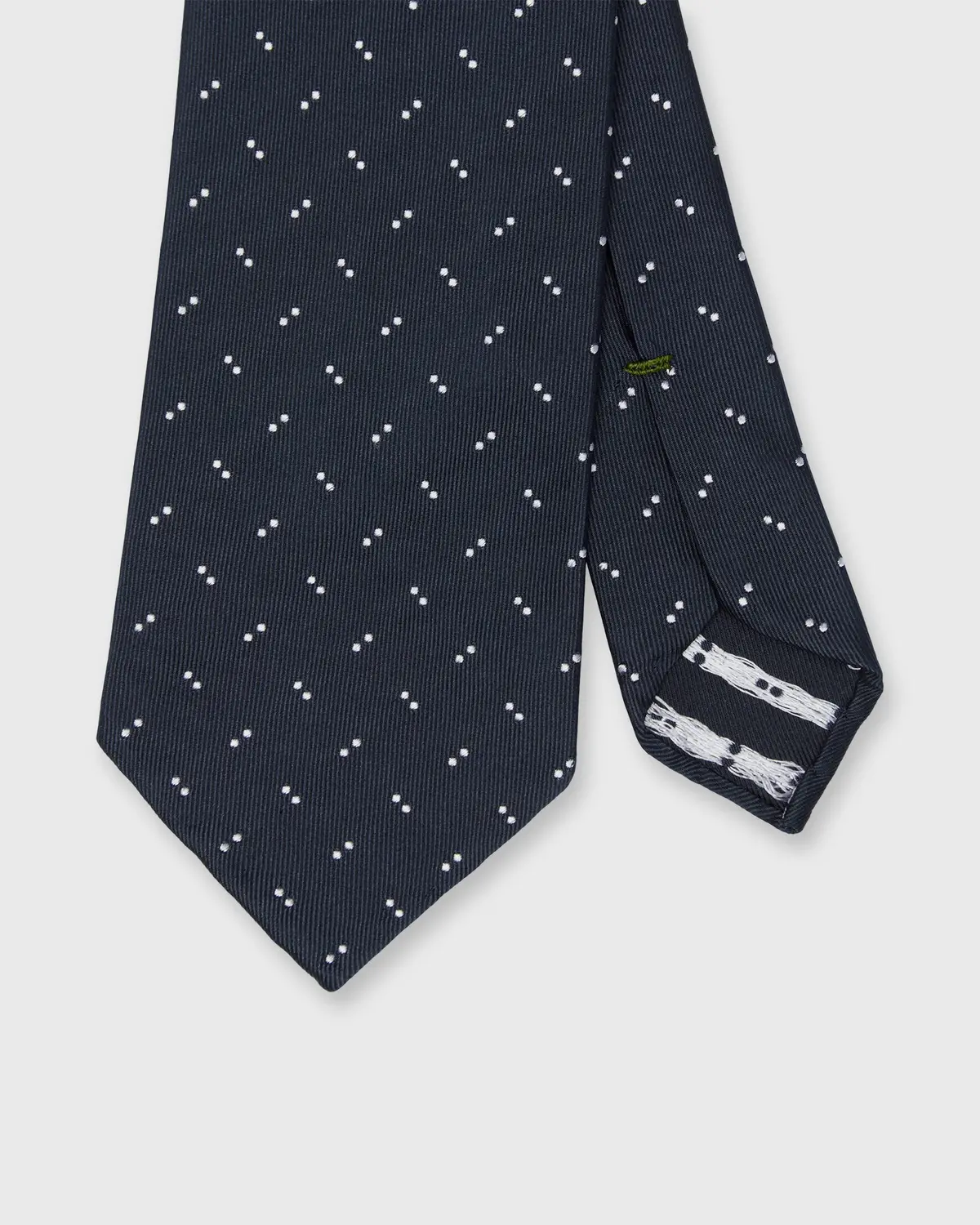 Silk Woven Tie In Navy/Chalk Abstract Dot 1