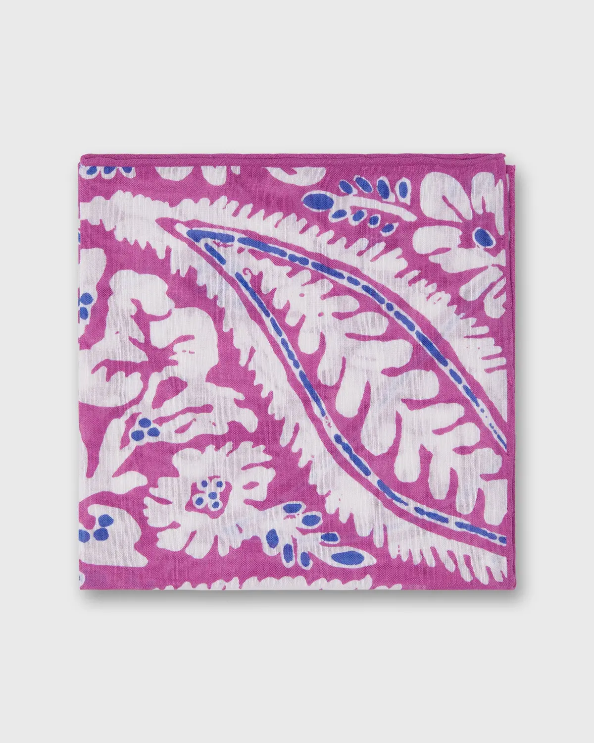 Linen/Cotton Print Pocket Square In Berry/Bone/Lapis Large Paisley 1