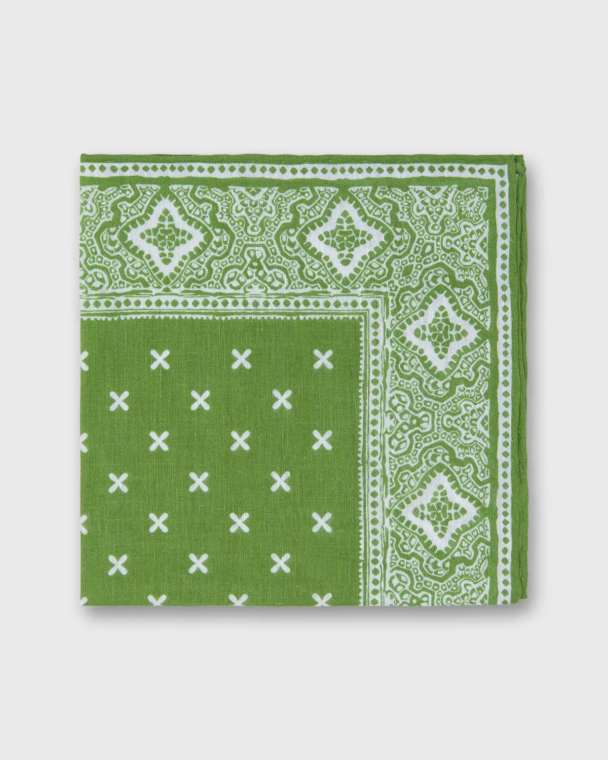 Linen/Cotton Print Pocket Square In Spring/Bone Paisley Bandana 1