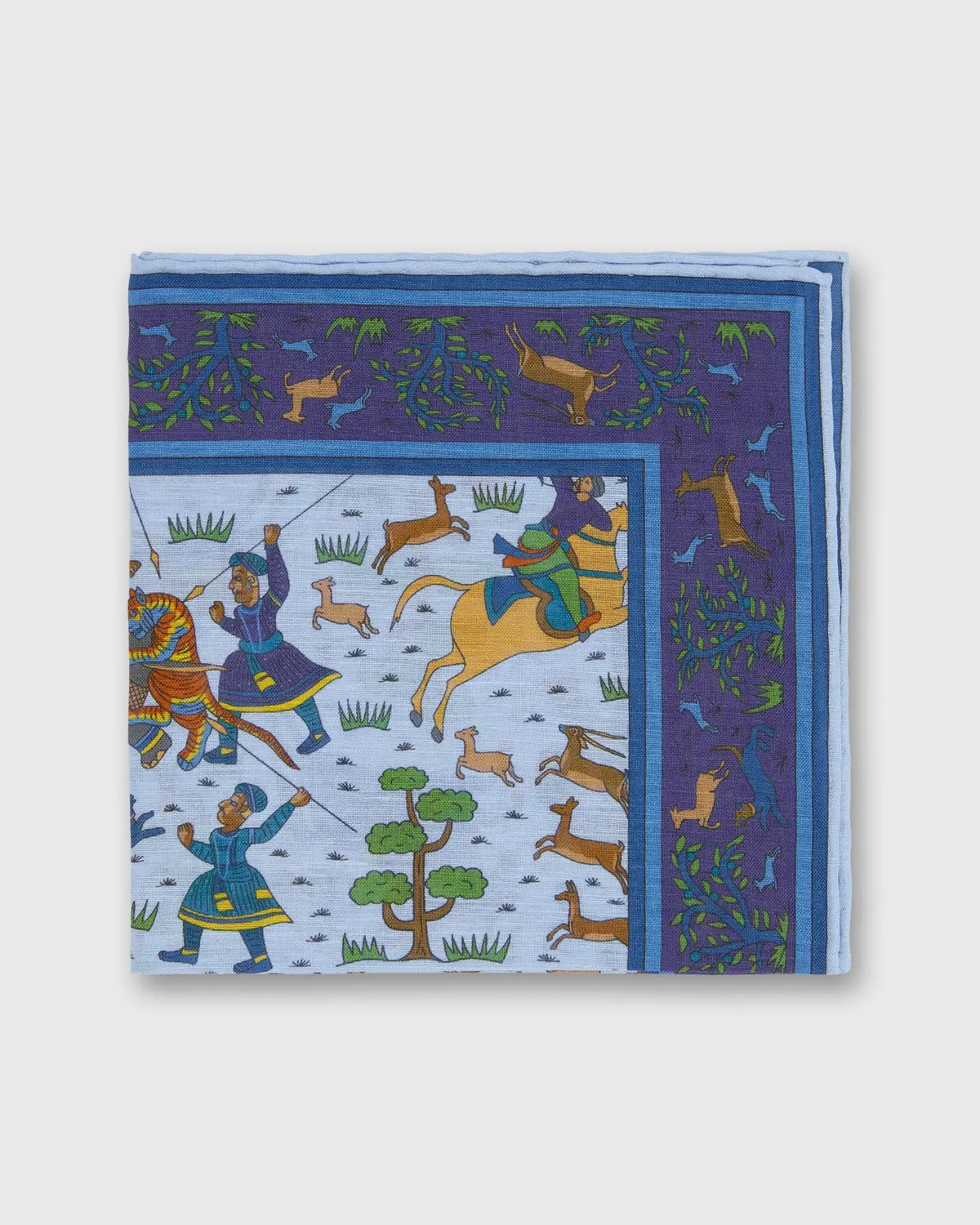 Linen/Cotton Print Pocket Square In Sky Archer Scene 1