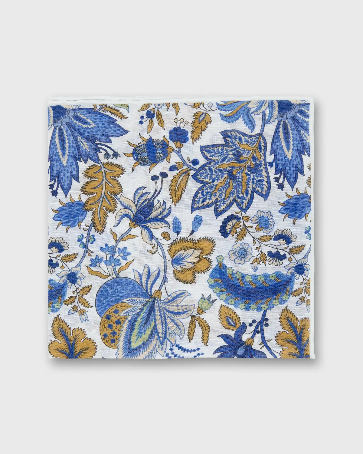 Linen/Cotton Print Pocket Square In Chalk/Navy Botanical 1