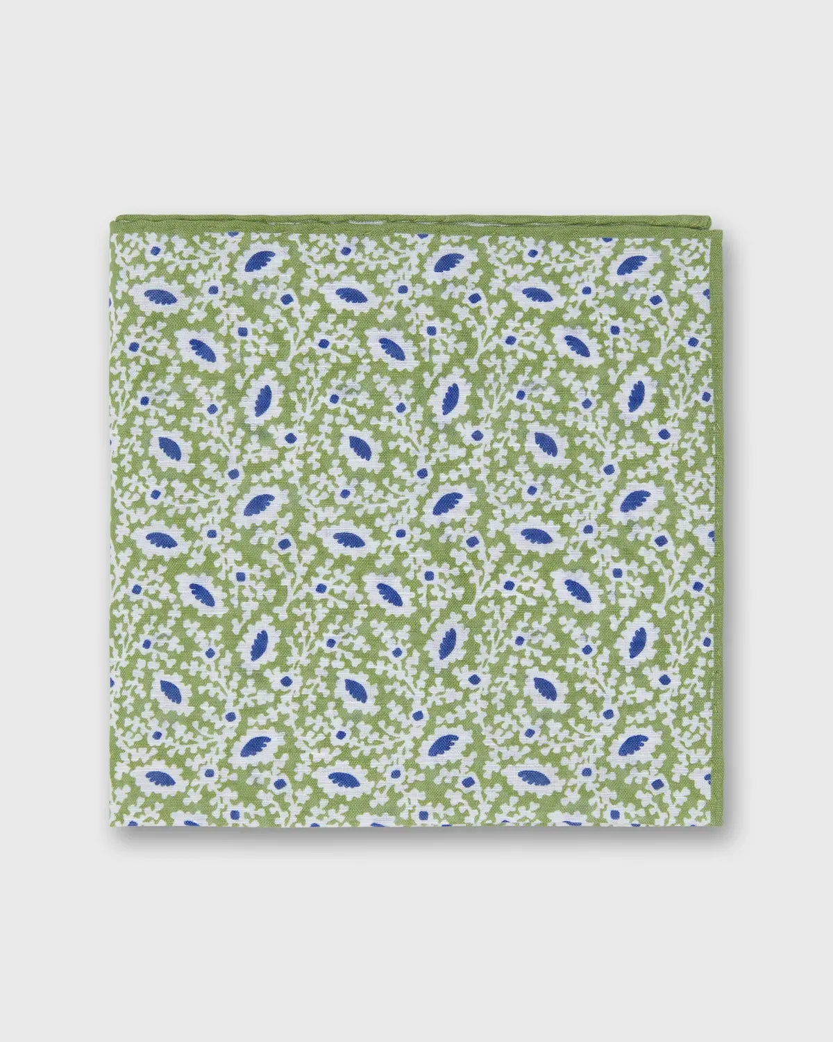 Linen/Cotton Print Pocket Square In Spring/Chalk/Navy Floral 1