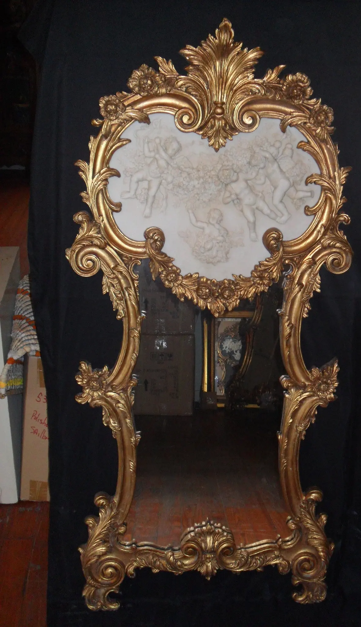 Louis Xvi Mirror - White Cherubs Gilt Putti 1