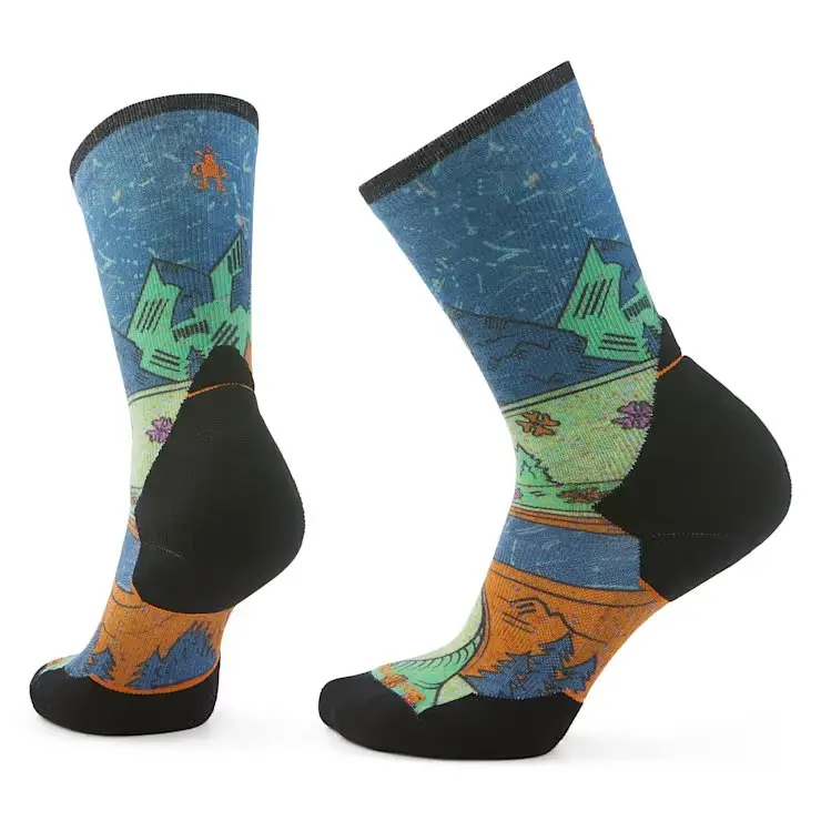 Trail Run Mountain Print Crew Socks - Targeted Cushion (Women's) - Sw002698 1