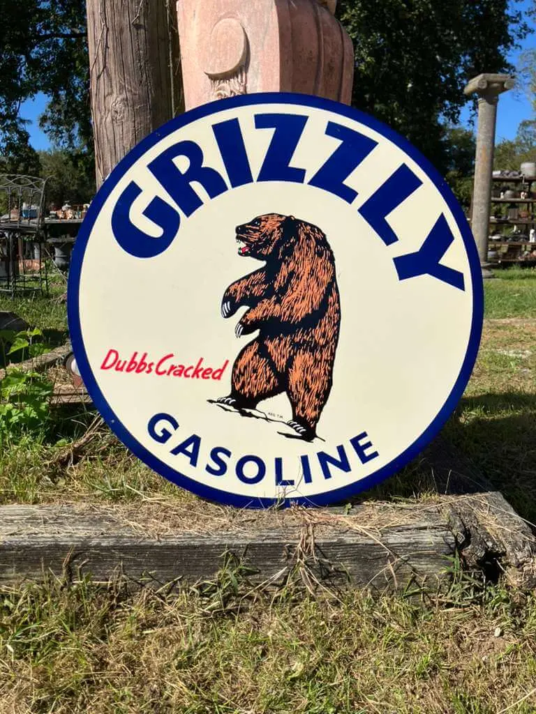 Grizzly Gasoline 30" Vintage Round Metal Sign 1