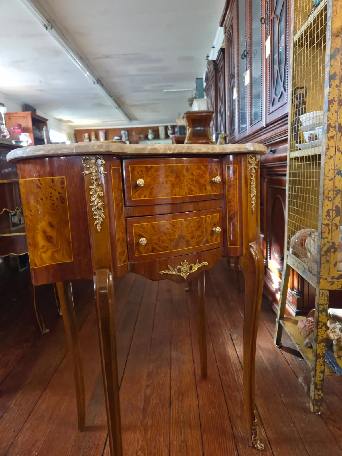 Pair Of Marble Top 2 Drawers French Kidney Side Tables 2