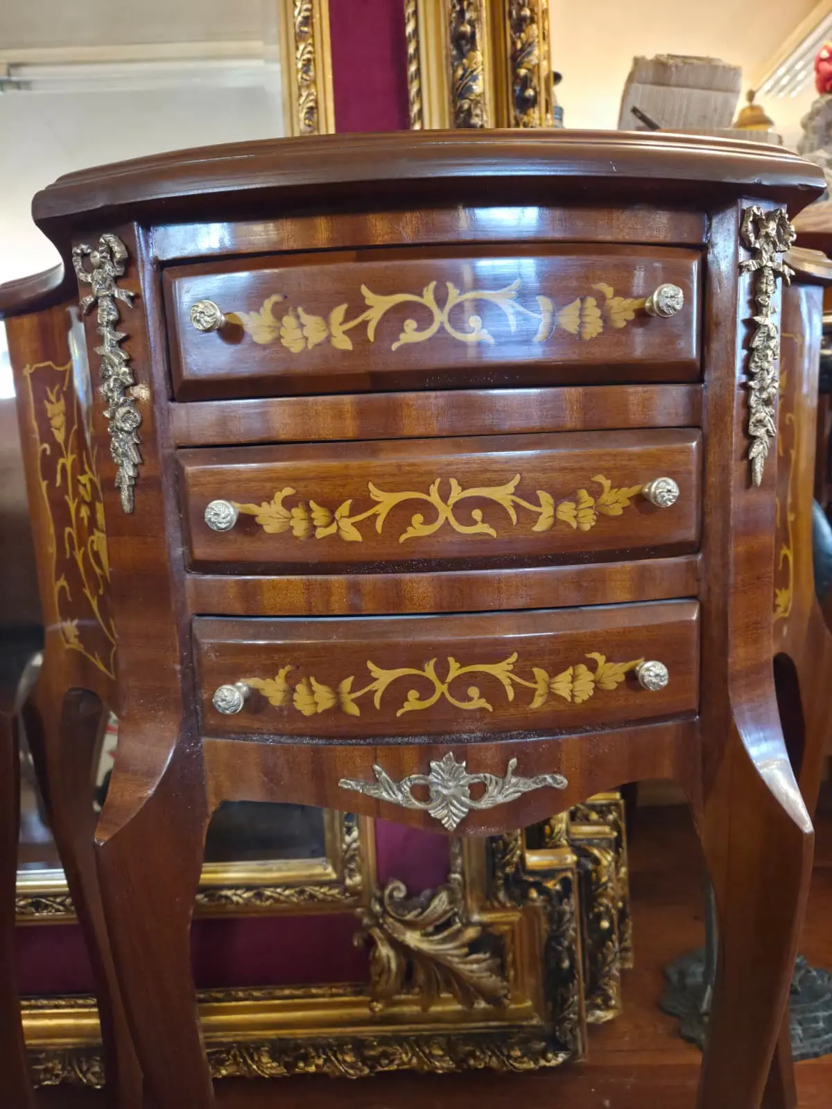 Pair Of Louis Xv Style Floral Marquetry Accent Commode 1