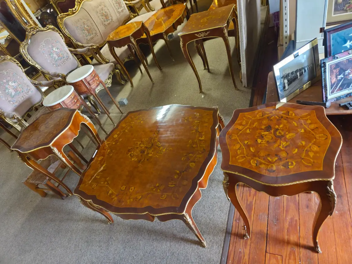 Louis Xv Style Marquetry Coffee Table And 2 End Tables 1