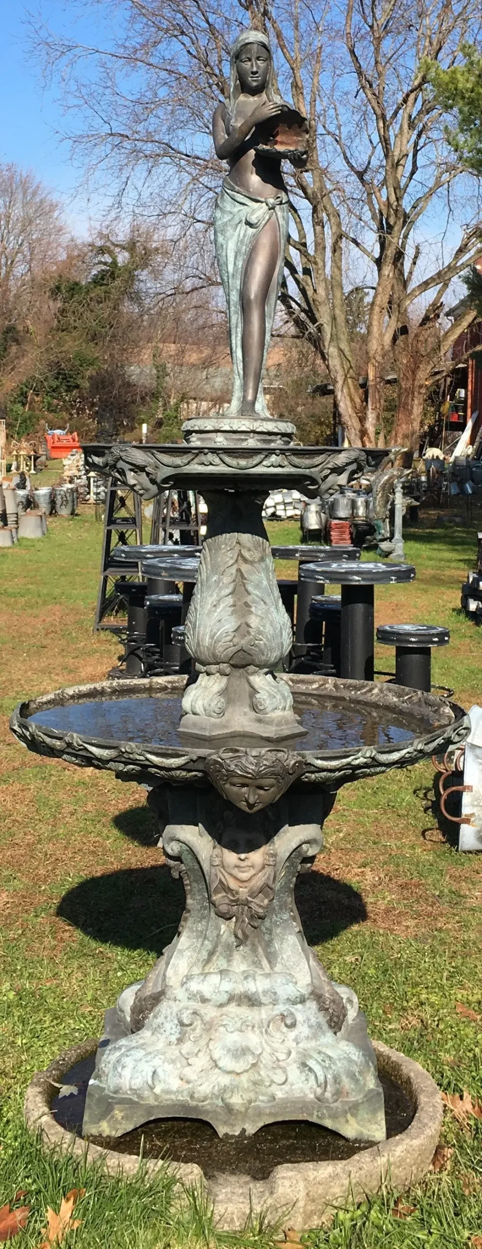 Bronze Lady With Shell 2 Tier Fountain 1