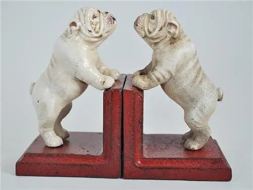 Bookends - Cast Iron Pair White Vintage Bulldog 1