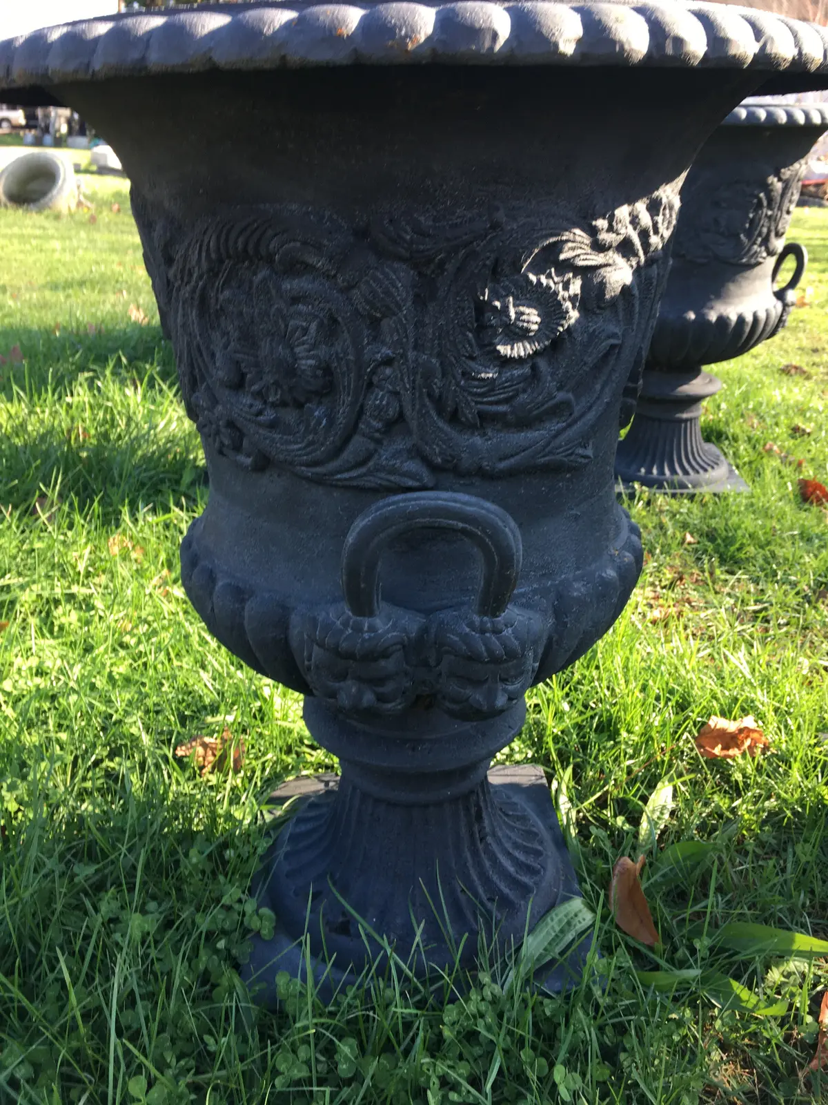 Large Cast Iron Urn With Handle Pair 2