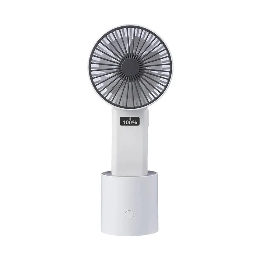 I2 5 Speed Rechargeable Hand Fan W/ Oscillating Stand - White 1