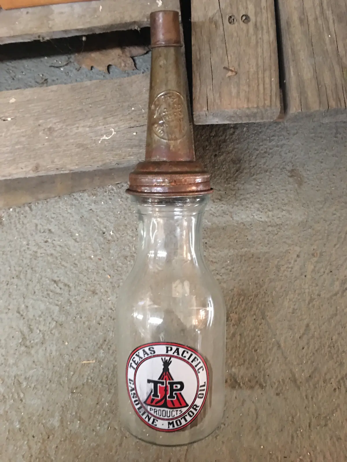 Glass Oil Bottle - Texas Pacific Gas Motor Oil With Lid Cap 1