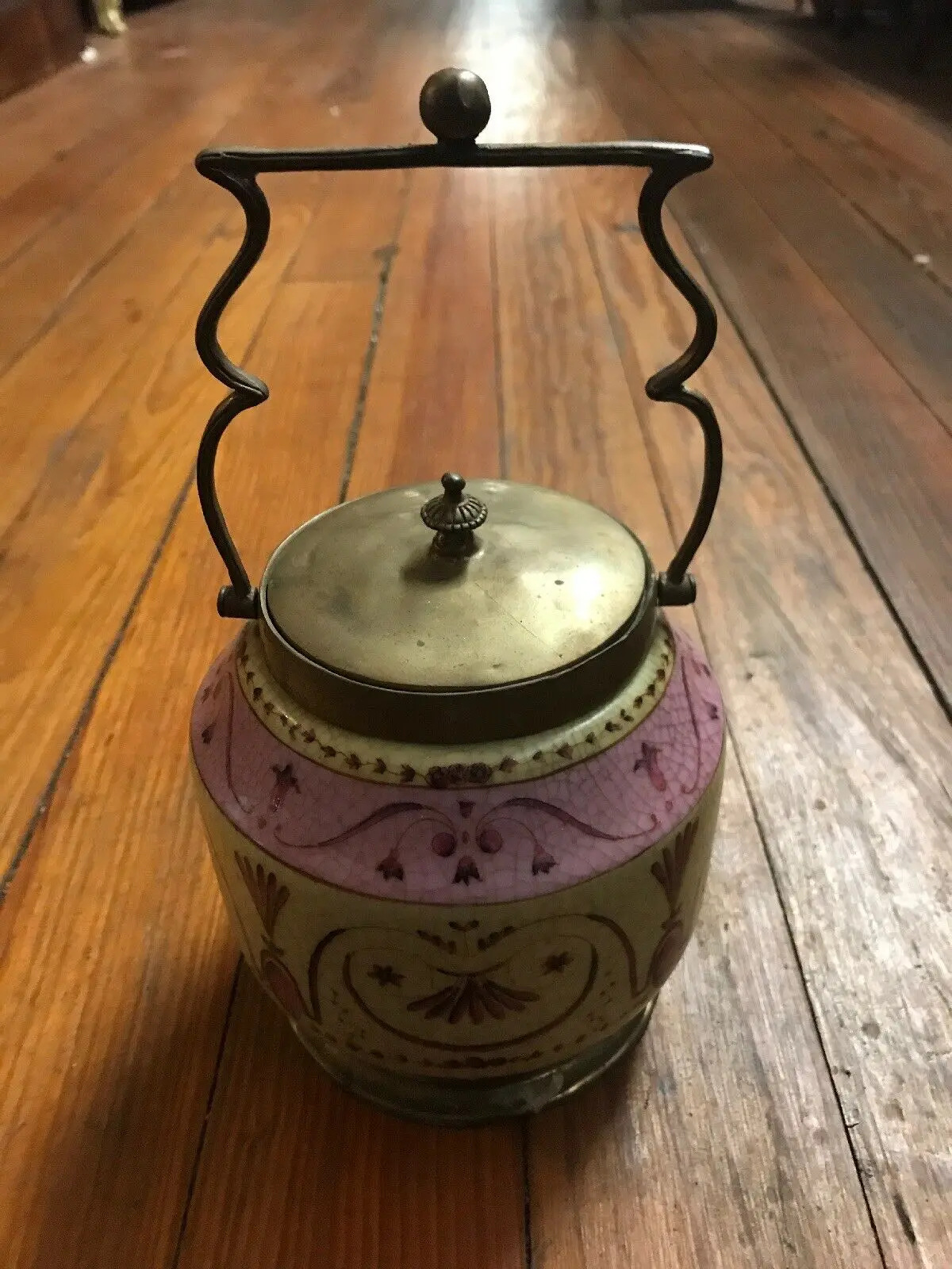 Porcelain Biscuit Jar With Ornate Bronze Handle 1