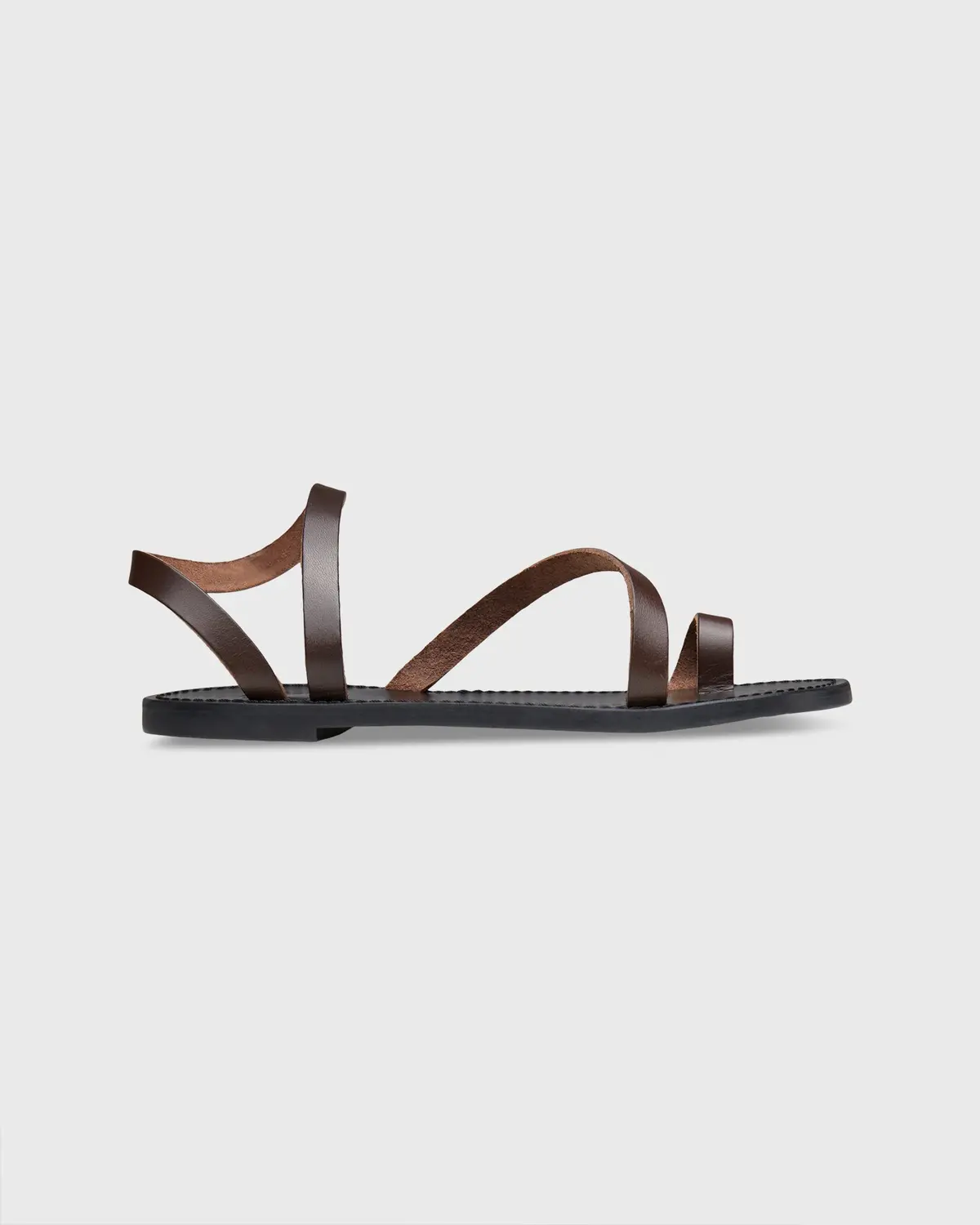 Diagonal Strap Sandal In Dark Brown Leather 1