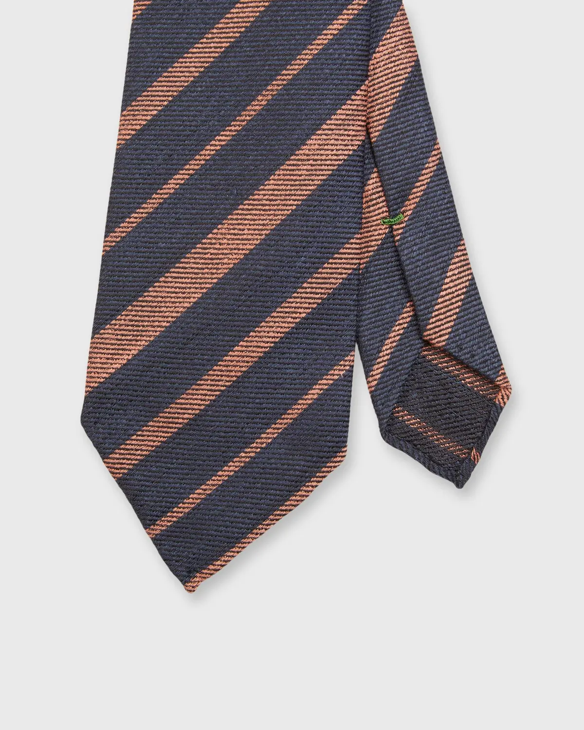 Linen/Silk Woven Tie In Navy/Orange Stripe 1