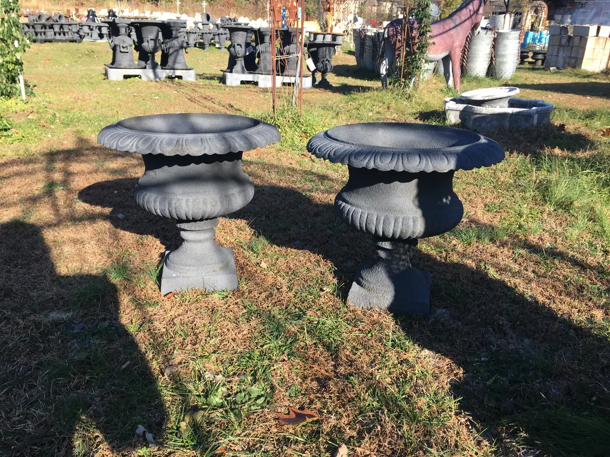 Short Round Cast Iron Urn - Pair 1