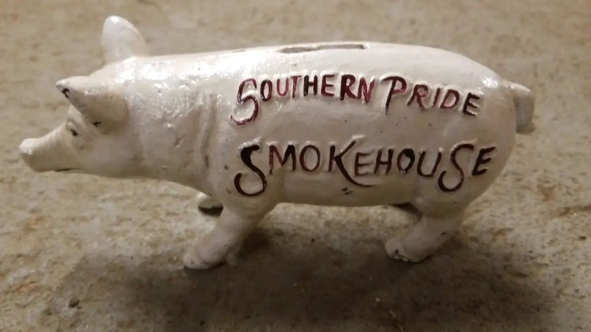 Pig Bank - Cast Iron "Southern Pride Smokehouse " Advertising 2