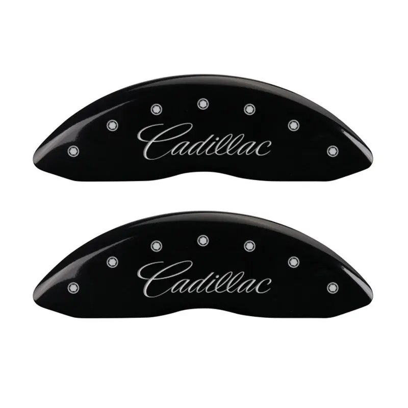Mgp Engraved 4-Piston Caliper Covers – Front Cursive / Rear Cadillac Logo, Black Base With Silver Accent 1