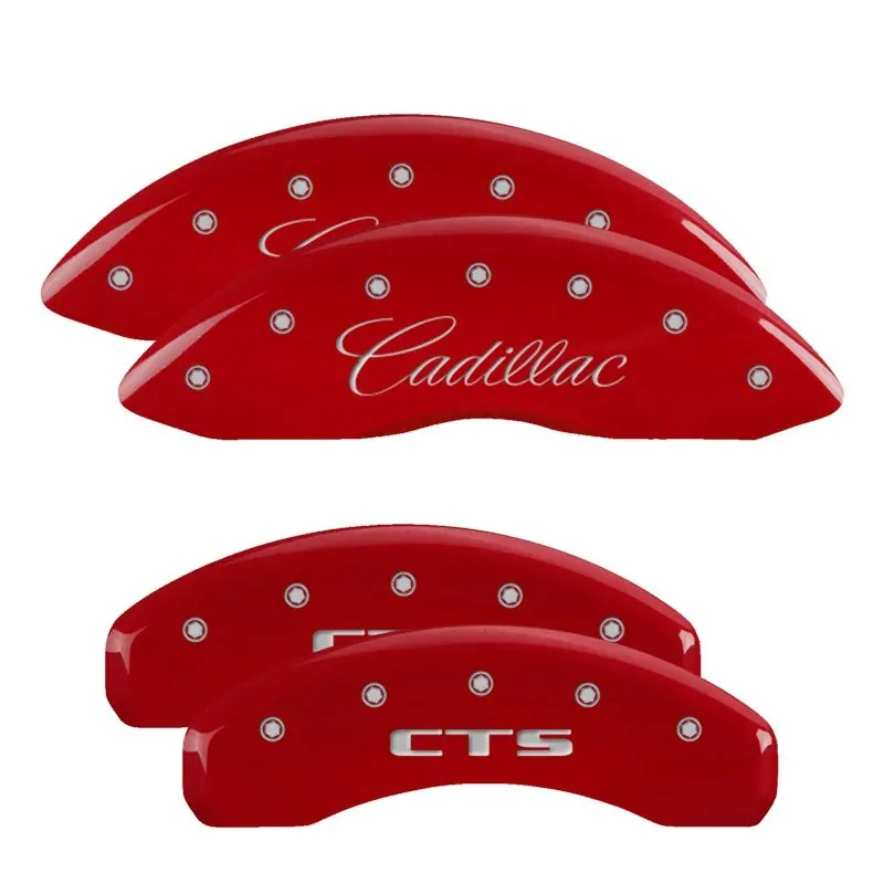 Mgp 4 Caliper Covers Engraved Front Cadillac Rear Cts Red Finish Silver Char 2015 Cadillac Cts 1