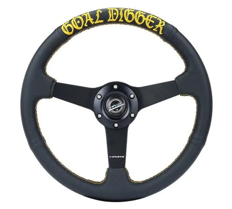 Nrg Sport 350Mm Steering Wheel With Gold Stitching & Matte Black Spokes – 1.5" Deep, Leather-Wrapped 1